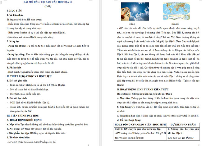 Giáo án Địa lí 6 Bài mở đầu: Tại sao cần học địa lí?
