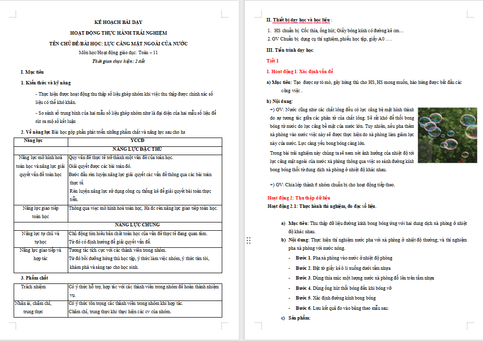 Lực căng mặt ngoài của nước