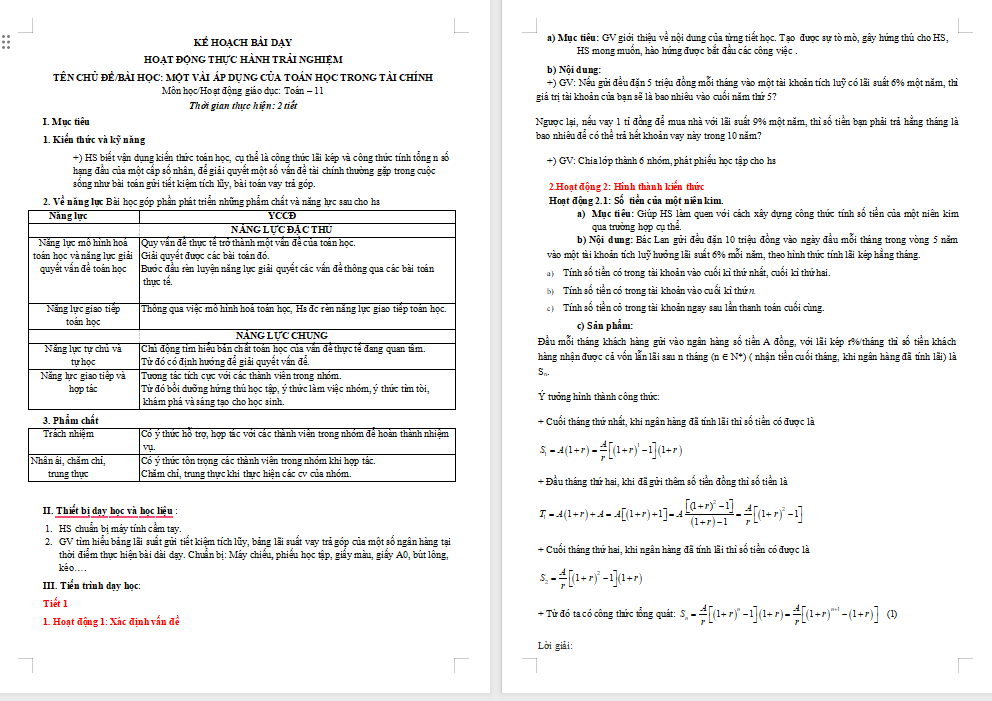 Một vài áp dụng của toán học trong tài chính