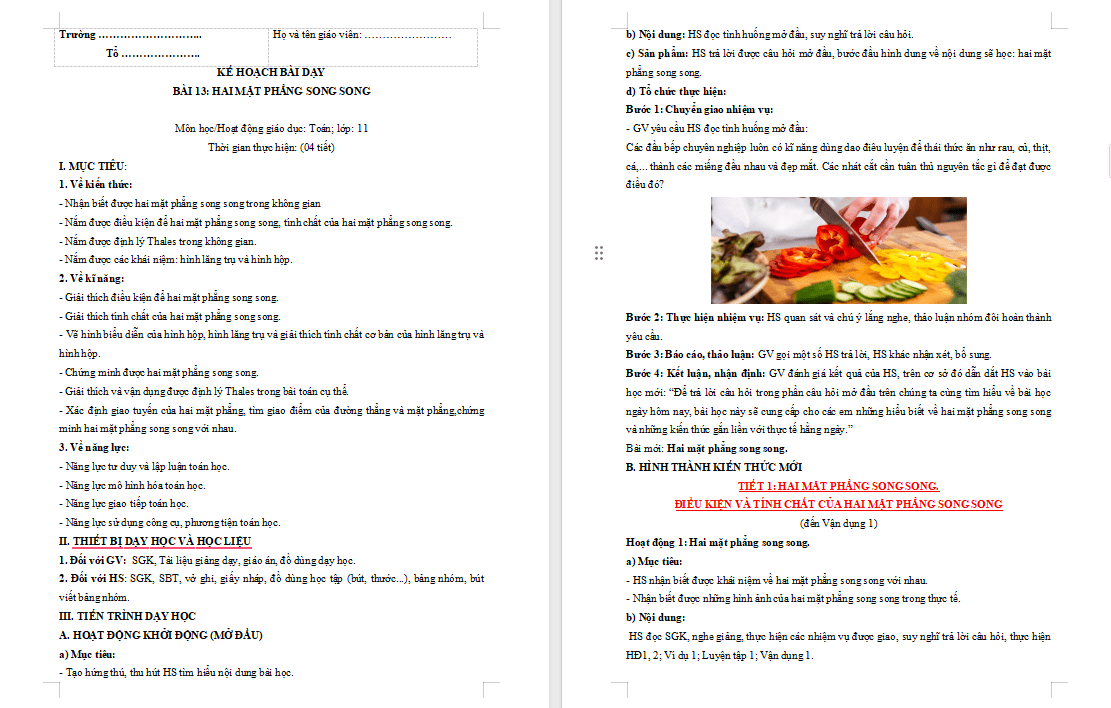 Giáo án Toán 11 Bài 13 Kết nối tri thức