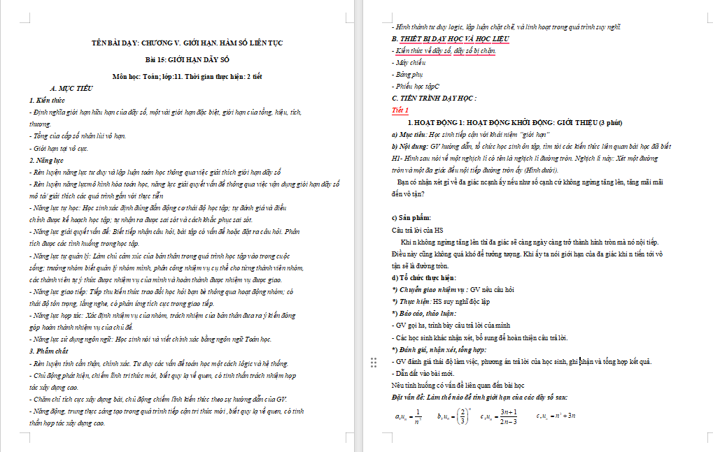 Giáo án Toán 11 Bài 15 Kết nối tri thức