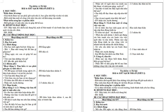 Giáo án Tự nhiên và xã hội 2 Bài 4: Giữ sạch nhà ở