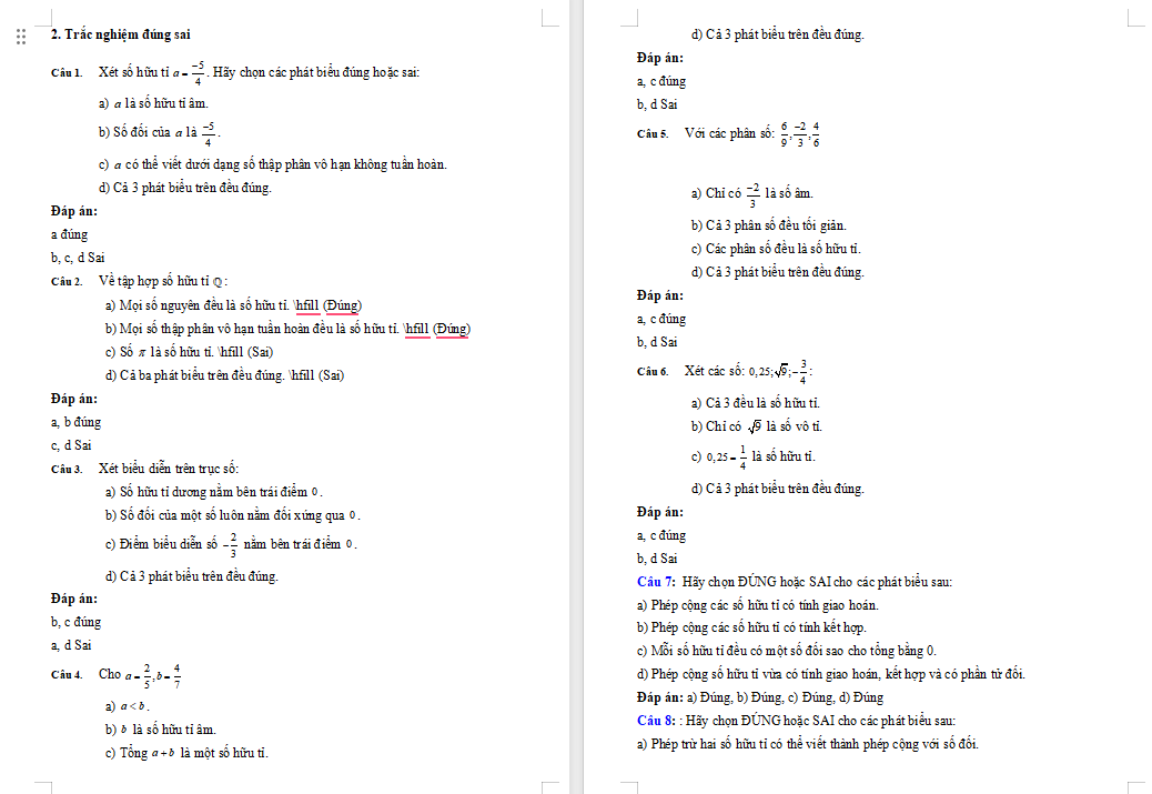 Đề cương ôn tập giữa kì 1 Toán 7