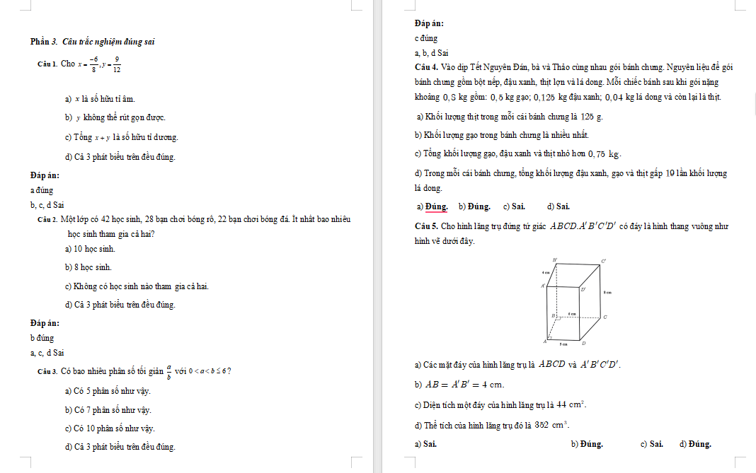 Đề cương giữa kì 1 Toán 7 Chân trời sáng tạo 