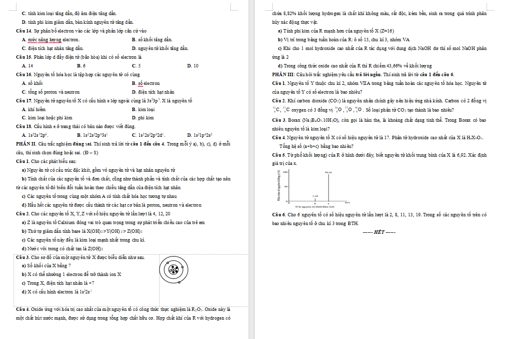 Đề cương ôn tập giữa kì 1 Hóa học 10 Kết nối tri thức