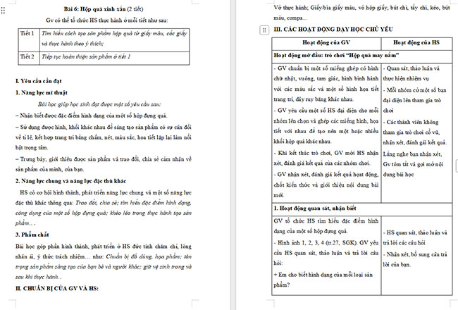 Giáo án Mĩ thuật 5 Bài 6: Hộp quà xinh xắn