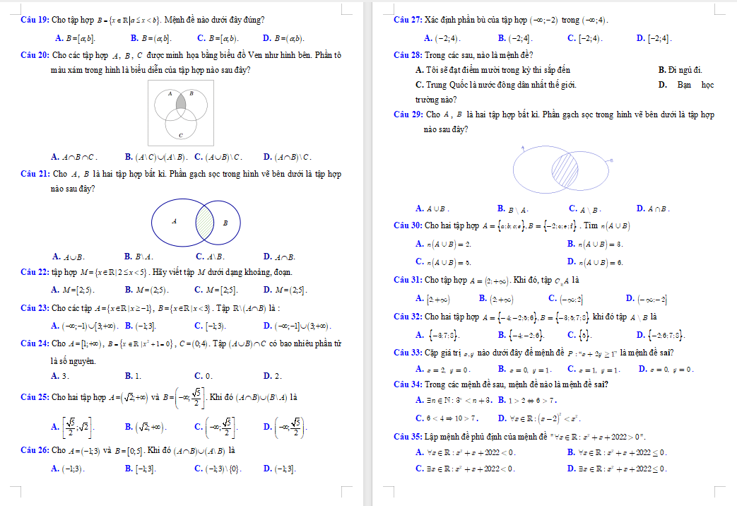 Đề cương ôn tập giữa kì 1 Toán 10 Kết nối tri thức