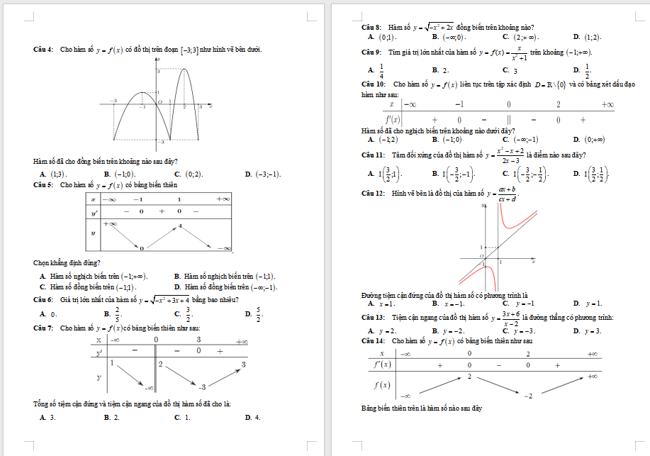 Đề cương ôn tập giữa kì 1 Toán 12 Kết nối tri thức 