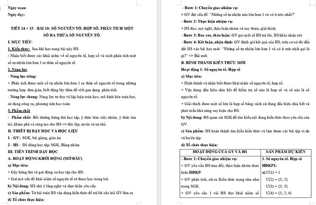 Giáo án Toán 6 Bài 10: Số nguyên tố. Hợp số. Phân tích một số ra thừa số nguyên tố