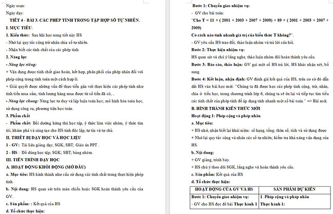 Giáo án Toán 6 Bài 3: Các phép tính trong tập hợp số tự nhiên