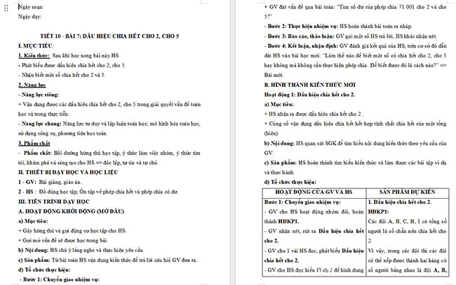 Giáo án Toán 6 Bài 7: Dấu hiệu chia hết cho 2, cho 5