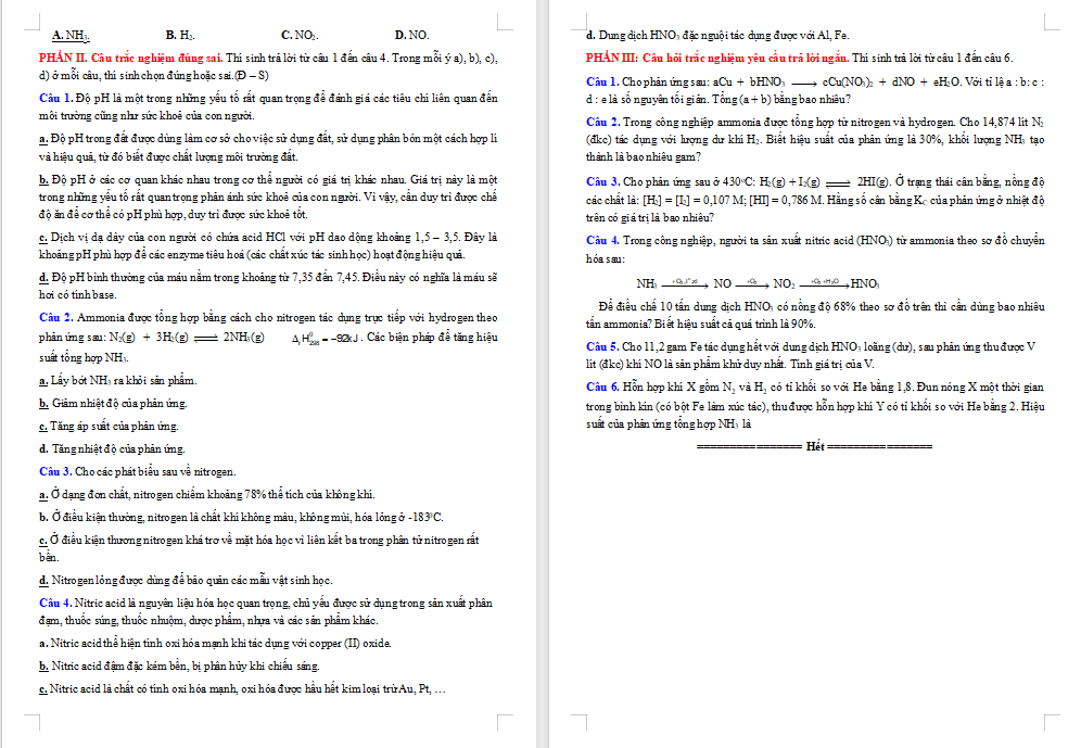 Đề thi giữa kì 1 Hóa học 11 Chân trời sáng tạo