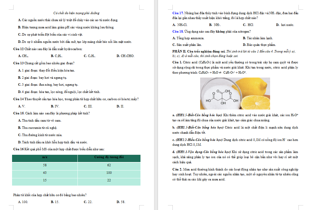 Đề thi giữa kì 1 Hóa học 11 Kết nối tri thức