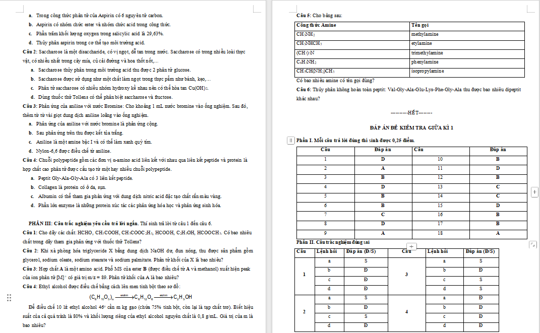 Đề thi giữa kì 1 Hóa học 12 Cánh diều