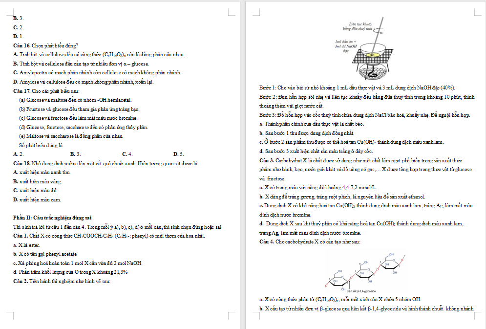 Đề thi giữa học kì 1 Hóa học 12