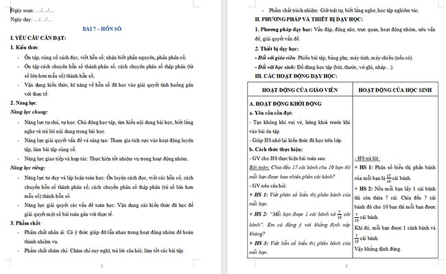 Giáo án dạy thêm Toán 5 Bài 7: Hỗn số