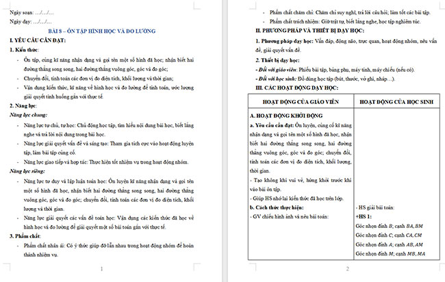 Giáo án dạy thêm Toán 5 Bài 8: Ôn tập hình học và đo lường