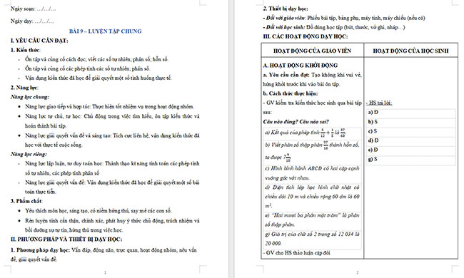 Giáo án dạy thêm Toán 5 Bài 9: Luyện tập chung