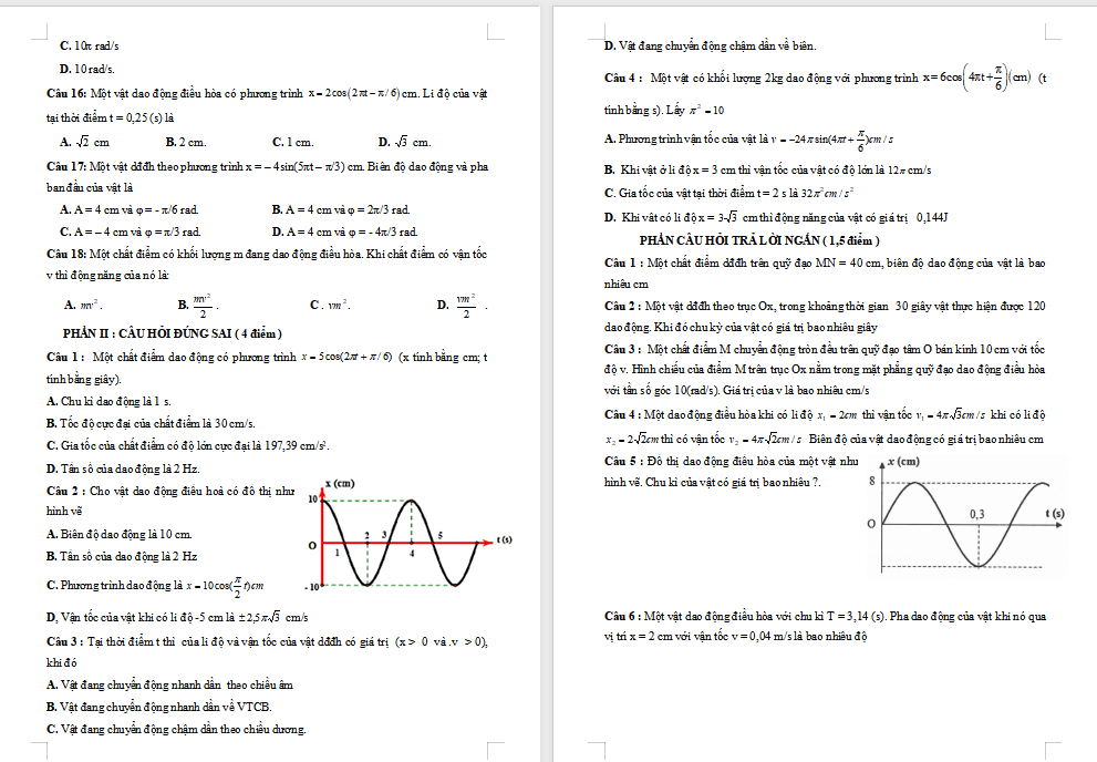 Đề thi giữa học kì 1 Vật lí 11