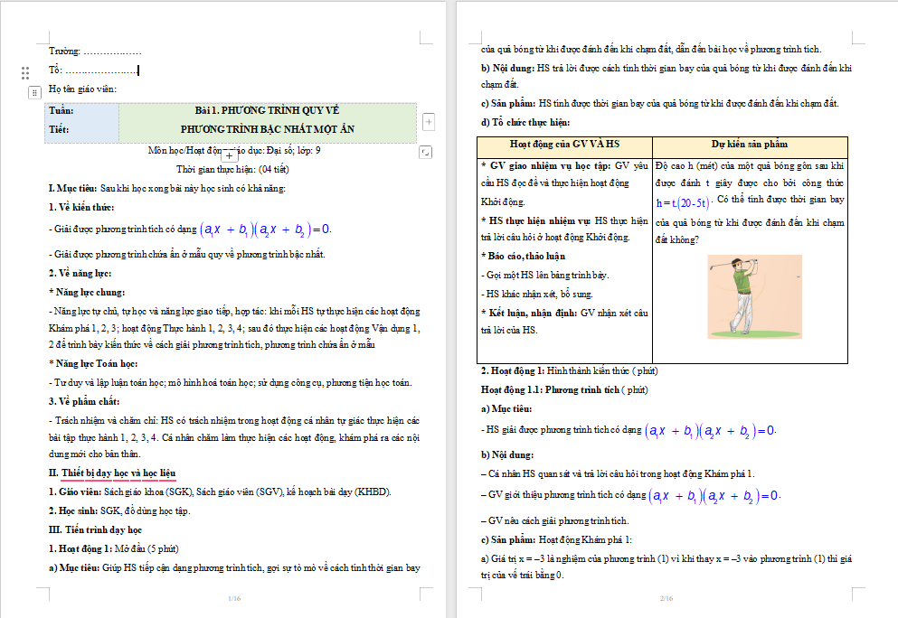  Phương trình quy về phương trình bậc nhất một ẩn