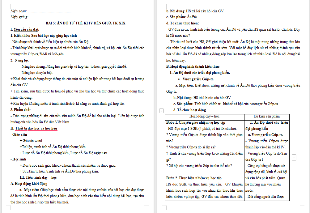 Giáo án PowerPoint Lịch sử 7 Bài 5: Ấn Độ từ thế kỉ IV đến giữa thế kỉ XIX