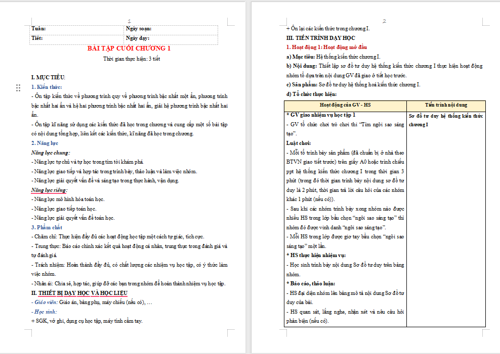 Giáo án Toán 9 Bài tập cuối chương 1