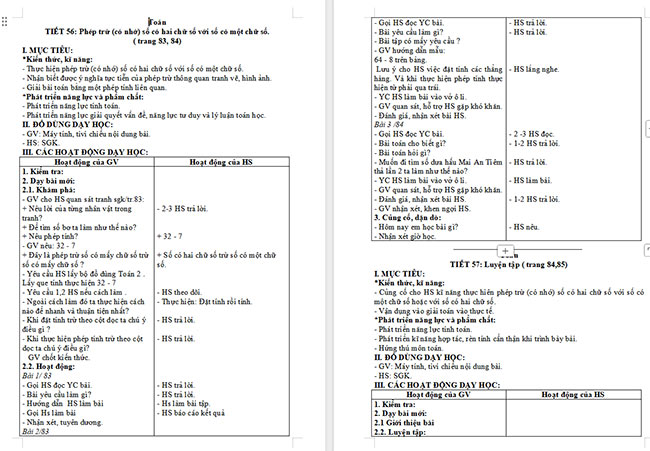 Giáo án Toán 2 Bài 22: Phép trừ (có nhớ) số có hai chữ số cho số có một chữ số