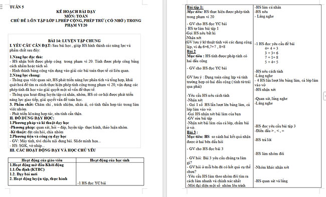 Giáo án Toán 2 Luyện tập chung trang 28