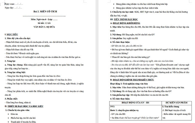 Giáo án Văn 6 Bài 2: Sọ Dừa