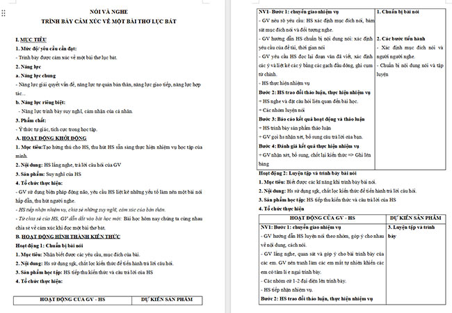 Giáo án Văn 6 Bài 3: Trình bày cảm xúc về một bài thơ lục bát
