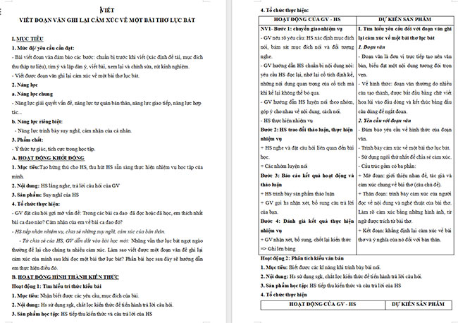 Giáo án Văn 6 Bài 3: Viết đoạn văn ghi lại cảm xúc về một bài thơ lục bát