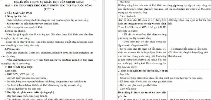 Giáo án Đạo đức 5: Em nhận biết khó khăn trong học tập và cuộc sống