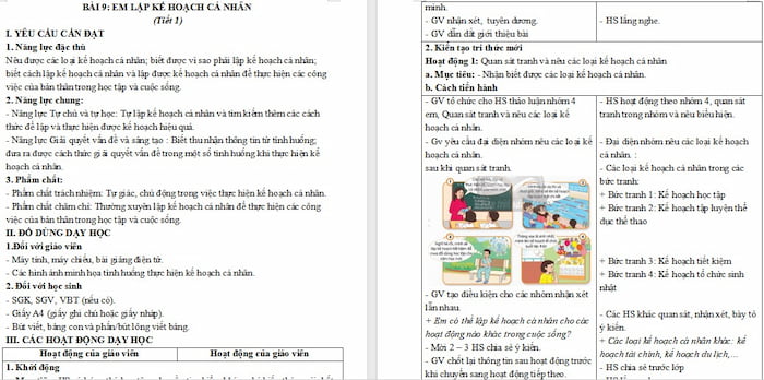 Giáo án Đạo đức 5: Em lập kế hoạch cá nhân