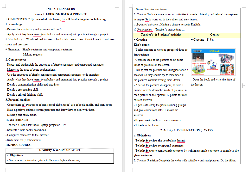 PowerPoint Tiếng Anh 8 Unit 3: Looking Back 