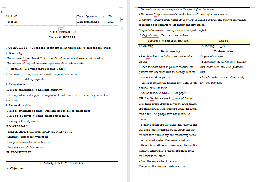 PowerPoint Tiếng Anh 8 Unit 3: Skills 1