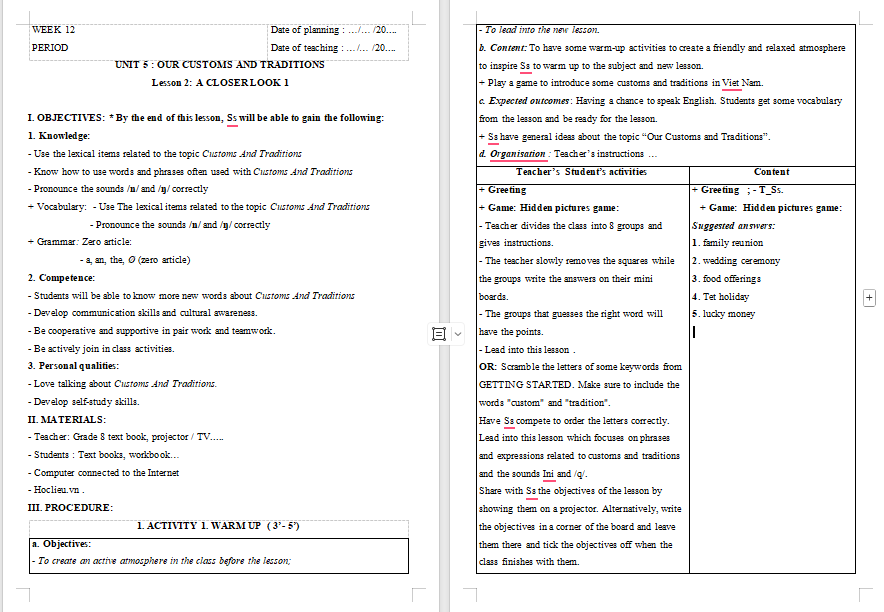 PowerPoint Tiếng Anh 8 Unit 5: A Closer Look 1