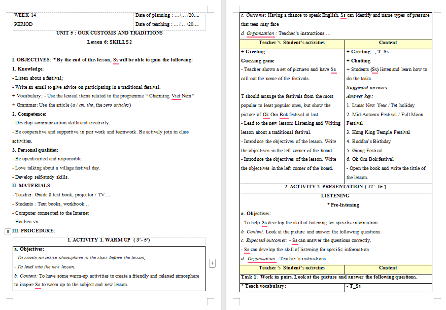 PowerPoint Tiếng Anh 8 Unit 5: Skills 2