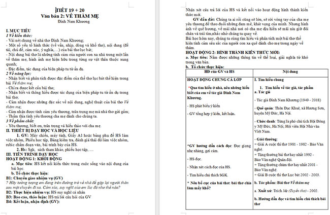 Giáo án Văn 6 Bài 2: Về thăm mẹ