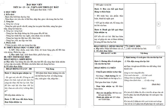 Giáo án Văn 6 Bài 2: Tập làm thơ lục bát