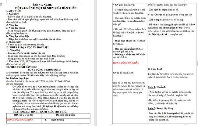 Giáo án Văn 6 Bài 3: Kể về một kỉ niệm của bản thân