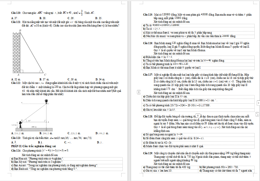 Đề cương ôn tập giữa kì 1 Toán 9 Chân trời sáng tạo