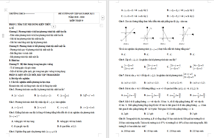 Đề cương Toán 9 giữa kì 1 Kết nối tri thức