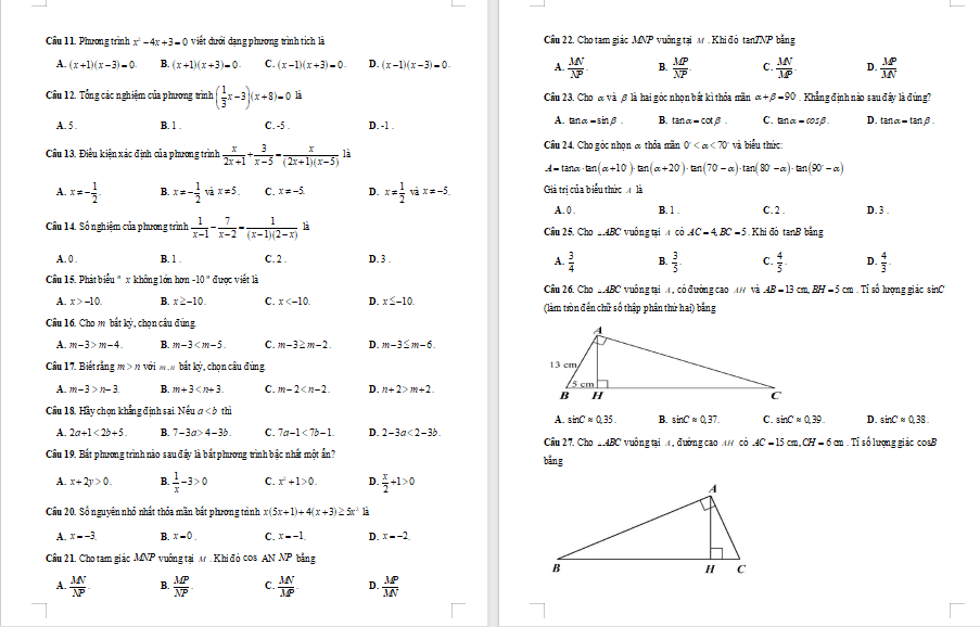 Đề cương Toán 9 giữa kì 1 Kết nối tri thức