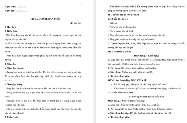 Giáo án Văn 6 Bài 3: Cô bé bán diêm