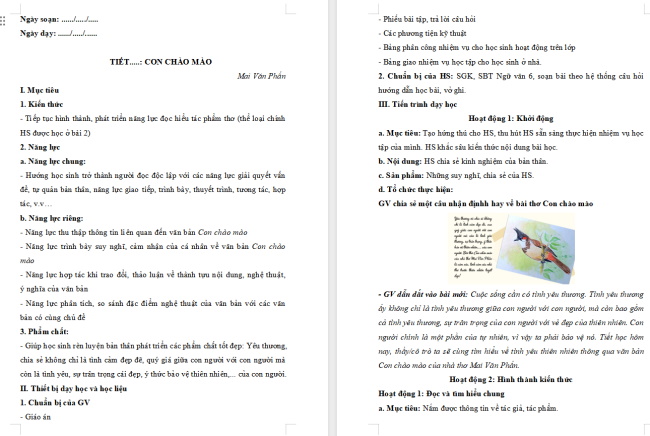 Giáo án Văn 6 Bài 3: Con chào mào