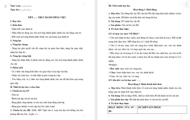 Giáo án Văn 6 Bài 3: Thực hành tiếng Việt (trang 66)