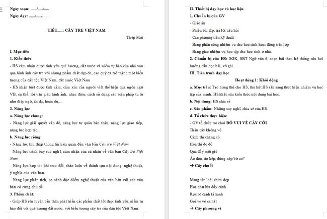 Giáo án Văn 6 Bài 4: Cây tre Việt Nam