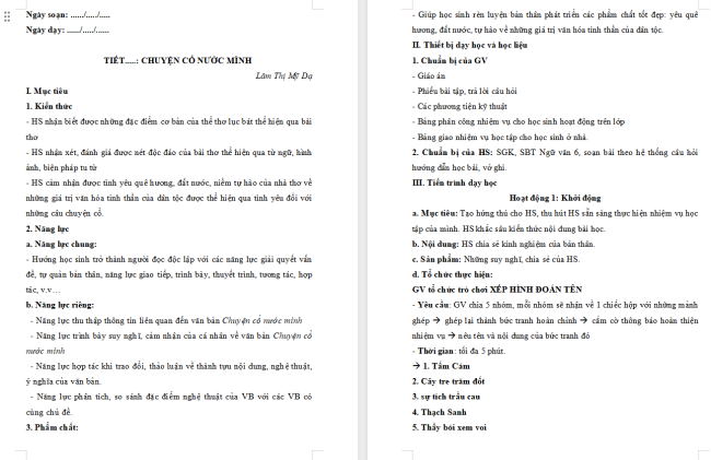 Giáo án Văn 6 Bài 4: Chuyện cổ nước mình