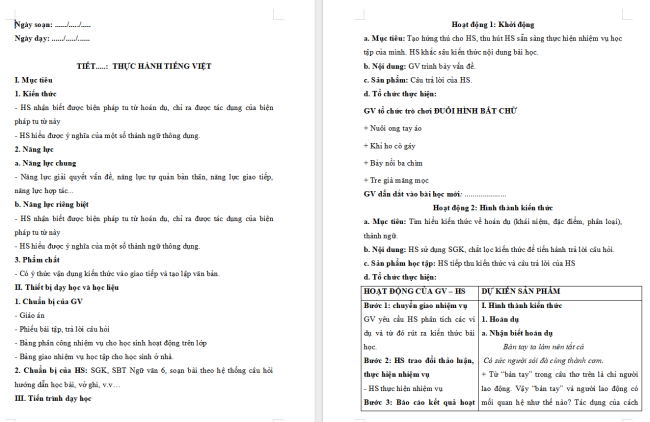 Giáo án Văn 6 Bài 4: Thực hành tiếng Việt (trang 99)