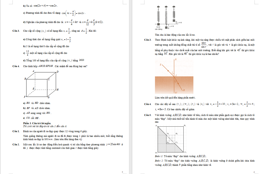 Đề thi giữa kì 1 Toán 11 Chân trời sáng tạo 